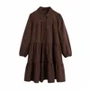 Vintage vichy Plaid Mini robe femmes automne hiver col manches bouffantes à volants femme Harajuku lâche décontracté es 210519