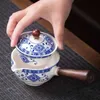 Keramisk tekanna med trähandtag sida-handtag potten hushåll kung fu oolong filter te maker kreativ svart keramik teware 210813