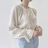 Koreaanse chic lange mouw kant zoete blouse vrouwen stand-up kraag tops Caidigan splicing shirts Blusas mujer de Moda 11776 210415