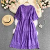 Vintage violet évider Midi Robe femmes Sexy col en v vacances plage fête Vestidos femme piste ample Robe été 2021 nouveau Y0603