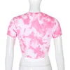 Tie Dye Printed Sweet Pink Y2k Crop Top Women's T-Shirts Fashion Summer Kawaii Orange Short Sleeve Harajuku Pulovers Tees 210510