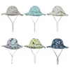 Baby Kids Sun Caps Grenadin Solid Färger Full Flowers Print Girl Summer Protect Neck Sunbonnet Ventilera Bekväm visör med Bow