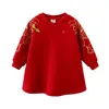 Winter 2 3-12 Years Embroidery Red Ethnic Thickening Traditional Chinese Year Style Sweatshirt For Kids Baby Boys Girls 220309