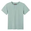 Kuegou Pamuk Spandex, Yaz Mens T-Shirt Kısa Kollu Düz Renkli Tshirt Yeşil Toptee Henry Yakası Plus ZT-90083 210524