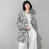 [EAM] Frauen Leinen Leopard Große Größe Dünne Blazer Revers Lange Hülse Lose Fit Jacke Mode Frühling Herbst 1DD834 210512