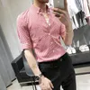 Lato Koszulki z krótkim rękawem Mężczyźni Slim Fit Casual Dress Sukienka Biznesowa Office Formalna Klasyczna Kratka Koszula Społeczna Męska Odzież 210527