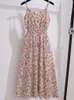 Summer Floral Print Female Midi Dresses Elegant Spaghetti Strap High Waist Women's Girls 210529