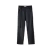 Hiver polaire Pu cuir pantalon femmes taille haute droite couleur unie épissé pantalon streetwear 210421