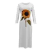 Ayçiçeği 3D Baskı Bölünmüş Yaz Sonbahar Elbise Kadınlar Zarif Beyaz Uzun Kollu Artı Boyutu Maxi Elbiseler Kadınlar Için Vestidos 210715