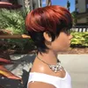 Ombre Rouge Couleur Courte Ondulée Bob Pixie Coupe Perruque Pleine Machine Fait Non Dentelle Perruques de Cheveux Humains Avec Une Frange Pour Les Femmes Noires