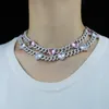 Iced Out Bling Cubic Zirconia 11mm Miami Cuban Link Chain Hearts Necklace Pink Heart CZ Charm Choker Jewelry Hiphop For Women 220218