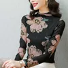 Camicette da donna coreane Fiore per donna Camicetta in maglia con stampa a maniche lunghe Camicie elasticizzate a maniche lunghe Taglie forti 3XL 210531