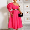Casual jurken African Office Lady Elegant Dress A Line One Shoulder Lantern Sleeve High Taille for Work Business Midi 2021