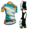 여성 사이클링 저지 세트 도로 자전거 셔츠 짧은 소매 통기성 승마 의류 20D 패딩 턱받이 반바지 베이지 푸른 중국어 회화 스타일