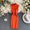 Ins Candy Color lavorato a maglia Abiti coreani senza maniche Solid Fashion Women Dress Dolcevita Abiti estivi 14244 210415