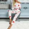 Two-piece Heart-shaped Printing Home Service 2 Piece Sets Womens Outfits Split Pajamas Slim Fashion Two 210515