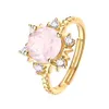 Hoge Kwaliteit Facet Cut Natural Rose Quartz Sun Ring in 925 Sterling Silver Engagement Bruiloft Sieraden voor Vrouwen Gift