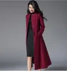 Lã feminina mistura o casaco de lã feminino vermelho preto preto x-longo slim