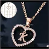 Pendentifs Drop Delivery 2021 Iced Out Coeur Colliers Lettres Initiales Bijoux A-Z 26 Alphabets Sier Or Charme Cristal Pendentif En Forme D'amour N