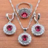 Earrings & Necklace Rose Red Zirconia Jewelry Sets Women Wedding Bridal Jewellry Pendant Ring JS0272