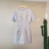 Arrivée Runway Luxe Tweed Dames Perles Laine Mélange Vintage Laine Mince Élégant Bureau Robe Robes 210529