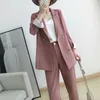 Women's suits autumn women's temperament double-breasted pink large size suit jacket casual feet pants set two-piece 210527