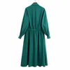 Summer Women Loose Shirts Dress Solid Long Sleeve Drawstring Bow Elastic waist es Female Elegant Street vestidos 210513