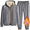 Homens Hooded Fleece Tracksuit Set Casual Inverno Engrossar Quente 2 Peças Brand 's Sports Sports Techet Calças Outerwear 211230