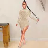 Casual Dresses 2021 Ins Internet Celebrity Famous Dress Diamond O-neck Long Sleeve Summer Sexy Party Mini Vestidos252R