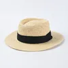 Cappello da spiaggia in paglia fatto a mano Cappello da donna per le vacanze estive Cappello Panama Moda Cappello con visiera piatto concavo Protezione solare Cappelli interi