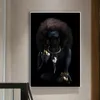 Fluffigt hår afrikanska svarta kvinnor Gyllene fingeroljemålning på duk cuadros -affischer och tryck väggbild för vardagsrum5277404
