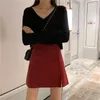 Coreano Pu Mulheres Saias Sólida Cintura Alta Chic All Match Outono Inverno Mujer Faldas Elegante A-Linha Mini Skirt 19065 210415