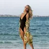 Boho Leopard Gedrukt Chiffon Bikini Cover-ups Plus Size Beach Wear Long Kimono Jurk Dames Zomer Badpak Cover Up A804 210420