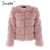 Vintage Fluffy Faux Kvinnor Kort Furry Fake Fur Winter OuterWear Pink Coat Höst Casual Party Overcoat 210414