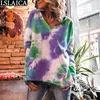 Sweatshirt Women Fashion Tie Dye Print Hoodies Long Sleeve Female Sweatshirts Casual Loose Pocket Tops Autumn Plus Size Clothes 210520