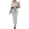 Casual Two Piece Set Hoodie Solid Color Short Sweatshirt And Long Skirt Loose 2 Piece Set Women Fashion Sport Female Tracksuits 210521