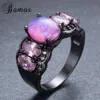 Bröllopsringar Bamos Women Lady Oval Pink Fire Opal Ring Black Gold Filled Mystic Party Engagement Valentine's Day Anel RB1099