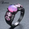 Anéis de casamento Bamos Mulheres Lady Oval Pink Fire Opal Ring preto Ouro cheio Mystic Party no dia dos namorados ANEL RB1099