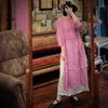 Johnature Vintage Pembe O-Boyun Kadın Bölünmüş Uzun Gömlek Yaz Rahat Dokuz Çeyrek Kol Gevşek Retro Bluzlar 210521