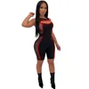 Mesh Patchwork Casual Womens Jumpsuit Neon Striped Sporty Active Wear Black Playsuits Bodycon Ärmlös Romper