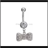 Dostawa kropli pępka 2021 Designer Dangle Bars Button Pierścienie brzucha przebijanie CZ Crystal Bowknot Biżuter na seksowne panie RZB2X