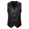 Brillant Coloré Sequin Hommes Gilet Simple Poitrine Casual Slim Fit Gilets Hommes Discothèque Spectacle De Danse Chanteur Gilet Hommes Gilet Homme 210524