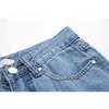 Calças largas da perna das mulheres calças de cintura alta azul e calças hetais e calças de bolso feminino baggy Retro Streetwear Roupas 210417