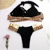 Zafuaz sexig bikini set leopard badkläder kvinnor halter patchwork swimsuits zebra push up biquini tryckta bikinis beachwear 210604