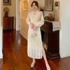 Primavera Elegante abito di pizzo Donna Cheongsam Split es per Party Manicotto a sbuffo Vintage lungo femminile Abiti 12764 210512