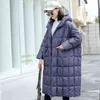 女性冬ダウンジャケット90％ホワイトアヒルダウンコートフード付き長い女性パーカーレディース緩い充填羽雪雪の抜け出し211130