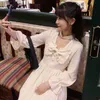 Dres Japonês Manga Longa Elegante Branco Coreano Feminino Gola Quadrada Babados Arco Casual Lolita Roupas de Outono 210604