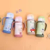 Bear Pattern 320ml Vacuum Flasks 304 Stainless steel Baby's Straw Thermos Water Bottle Portable Handle Thermals Cups For Kids 210615