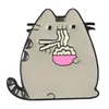 Kreatywna kreskówka Zestaw broszki gruby kot Eat Nooodle Gun Black Eco Enamel Pins Broochy For Girls Gift Biżuter