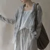 Johnature Loose Comfortable Retro Tie Dye Downe Collar Bomull Linen Lace Up Coat Höst Kvinnor Leisure Cardigan Coat 210521